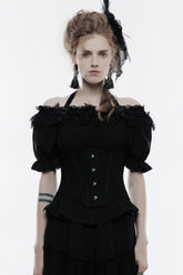 Black Halterneck Jacquard Lace-Up Women's Breast Support Gothic Vest